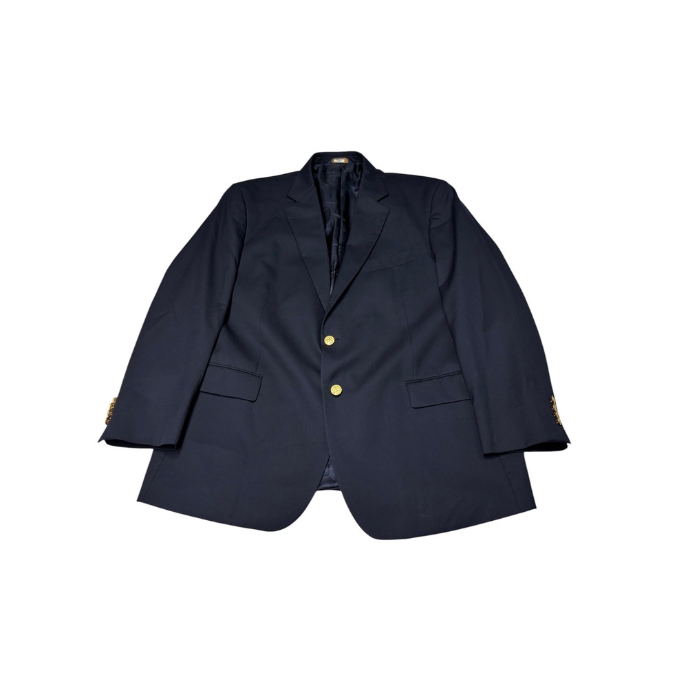 Brooks Brothers 346 Mens 46R Navy Blue 100% Wool Blazer Gold Crest Buttons